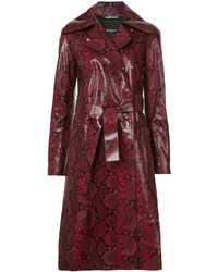 Женское темно-красное кожаное пальто со змеиным рисунком от Rochas