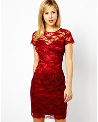 Темно-красное кружевное облегающее платье от A Wear