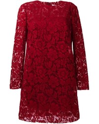 Темно-красное кружевное платье с цветочным принтом