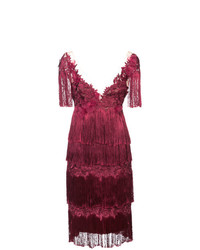 Темно-красное кружевное платье-футляр от Marchesa Notte