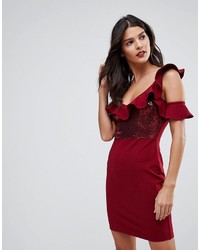 Темно-красное облегающее платье с пайетками