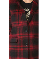 Женское темно-красное пальто в шотландскую клетку от Eleven Paris