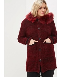 Темно-красное пальто с меховым воротником от Milanika