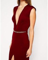 Темно-красное платье-макси с разрезом от Asos