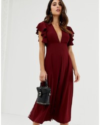 Темно-красное платье-миди со складками от ASOS DESIGN