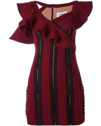 Темно-красное платье с рюшами от Self-Portrait