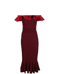 Темно-красное платье-футляр с рюшами от Alexander McQueen