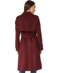 Женское темно-красное пушистое пальто от Theory