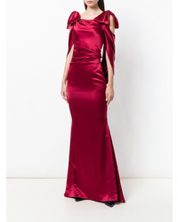 Темно-красное сатиновое вечернее платье от Talbot Runhof
