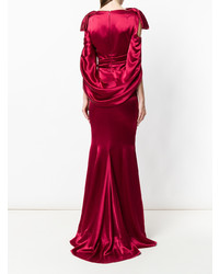 Темно-красное сатиновое вечернее платье от Talbot Runhof