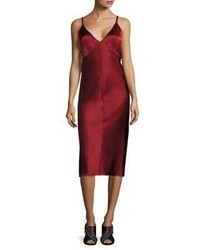 Темно-красное сатиновое платье-комбинация