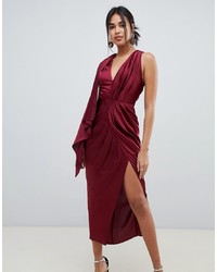Темно-красное сатиновое платье-футляр от ASOS DESIGN