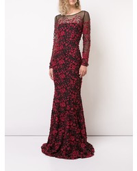 Темно-красное шелковое вечернее платье с цветочным принтом от Zac Zac Posen