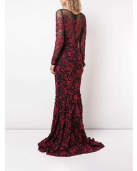 Темно-красное шелковое вечернее платье с цветочным принтом от Zac Zac Posen