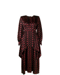 Темно-красное шелковое платье-миди с принтом от Fendi