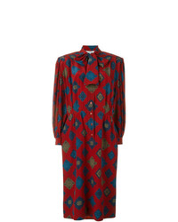 Темно-красное шелковое платье-миди с принтом от Jean Louis Scherrer Vintage