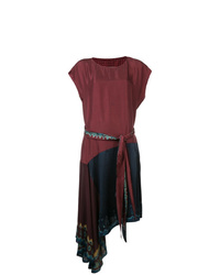 Темно-красное шелковое платье-миди с принтом от Raquel Allegra