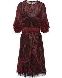 Темно-красное шелковое платье с принтом от Etro