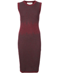 Темно-красное шерстяное вязаное платье от Carolina Herrera