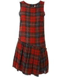 Темно-красное шерстяное платье в шотландскую клетку от R 13
