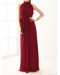 Темно-красное шифоновое вечернее платье