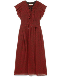 Темно-красное шифоновое платье-макси с принтом