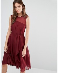 Темно-красное шифоновое платье-миди