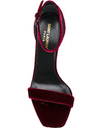 Темно-красные бархатные босоножки на каблуке от Saint Laurent