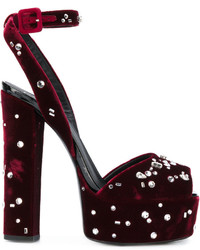 Темно-красные бархатные босоножки на каблуке от Giuseppe Zanotti Design