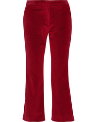 Темно-красные бархатные брюки-клеш