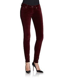 Темно-красные бархатные джинсы