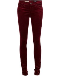 Темно-красные бархатные джинсы скинни от AG Jeans