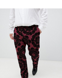 Темно-красные бархатные классические брюки с принтом