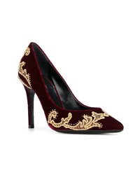 Темно-красные бархатные туфли с украшением от Roberto Cavalli