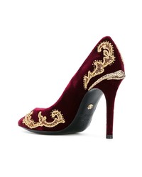 Темно-красные бархатные туфли с украшением от Roberto Cavalli