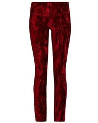 Темно-красные бархатные узкие брюки