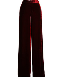 Темно-красные бархатные широкие брюки