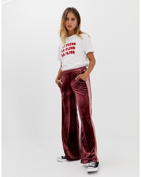 Темно-красные бархатные широкие брюки от Only