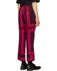 Мужские темно-красные брюки с принтом от Sacai