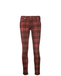Темно-красные джинсы скинни в шотландскую клетку