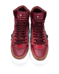 Мужские темно-красные замшевые высокие кеды от Philipp Plein