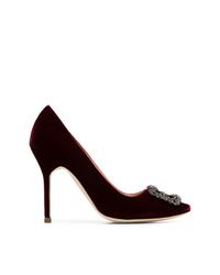 Темно-красные замшевые туфли с украшением от Manolo Blahnik