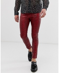 Темно-красные зауженные джинсы с принтом