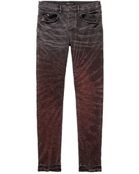 Мужские темно-красные зауженные джинсы с принтом тай-дай от purple brand