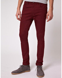 Мужские темно-красные зауженные джинсы от Asos
