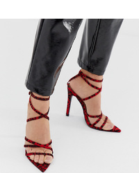 Темно-красные кожаные босоножки на каблуке с леопардовым принтом от PrettyLittleThing