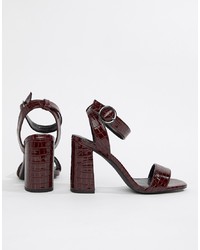 Темно-красные кожаные босоножки на каблуке от New Look