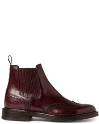 Темно-красные кожаные ботинки броги от Brioni