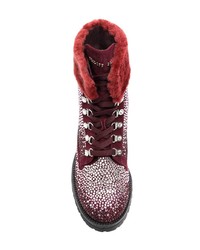 Женские темно-красные кожаные ботинки на шнуровке с украшением от Philipp Plein