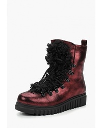 Женские темно-красные кожаные ботинки на шнуровке от King Boots